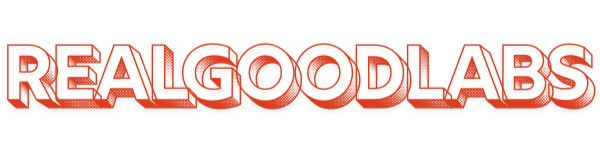real good labs typeface logo in a red colour